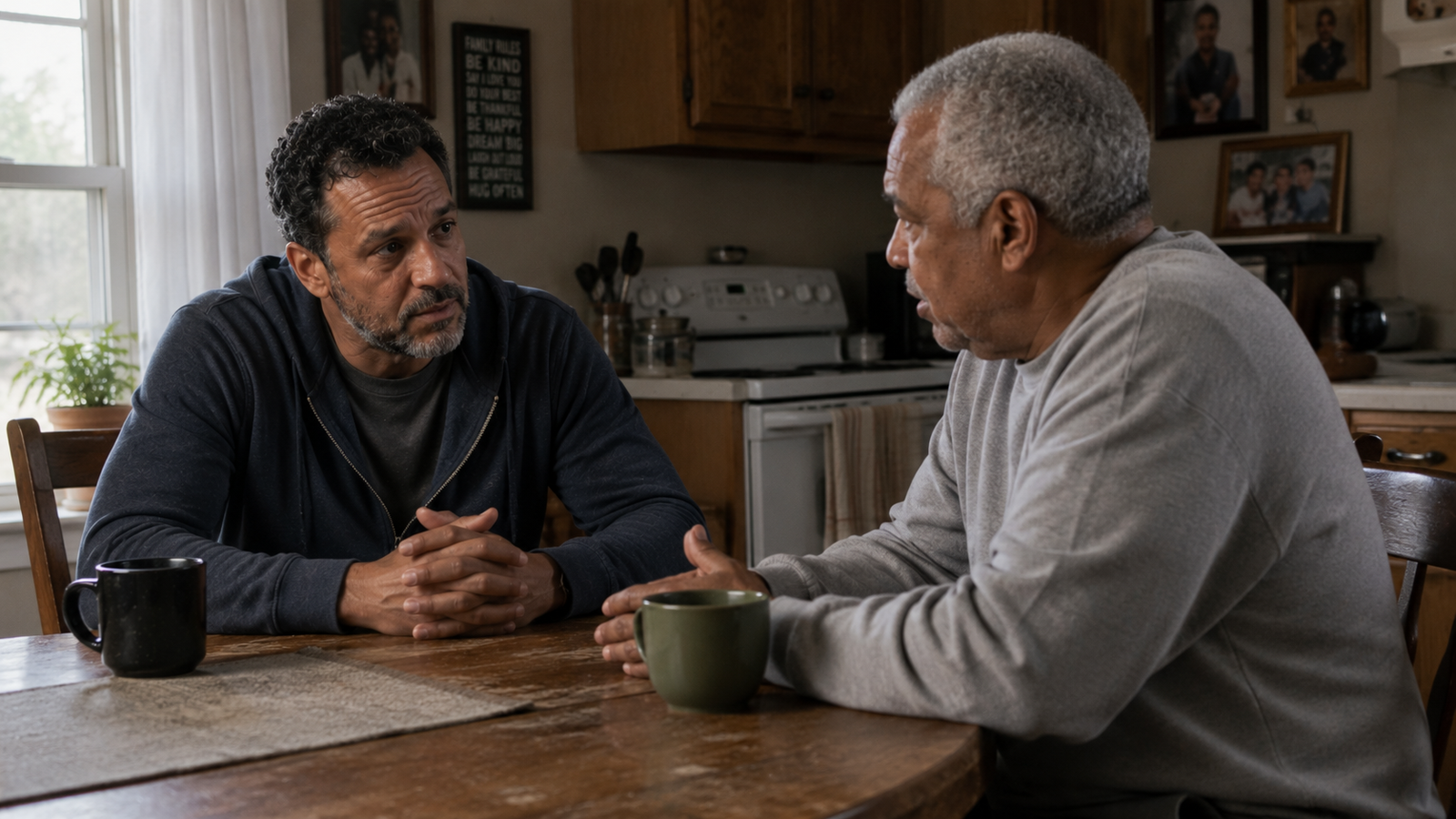 Firm Boundaries Within Family Loyalty Man setting a firm boundary during a serious family conversation