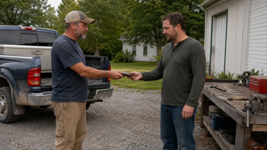 Middle-aged man returning a lost wallet to its owner